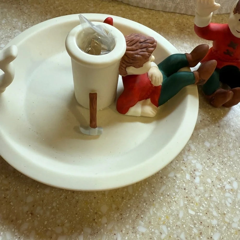 Vintage 90’s Partylite Christmas Elf Tapered Candle Stick Holder Resting Elf